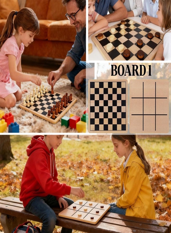 Glintoper 5-in-1 Wooden Board Game with 2 Reversible Boards for Chess, Checkers, Chinese Checkers, Snakes and Ladders, Tic Tac Toe, Tabletop Combo Classic Portable Board Games for Kids to Adult - Image 4